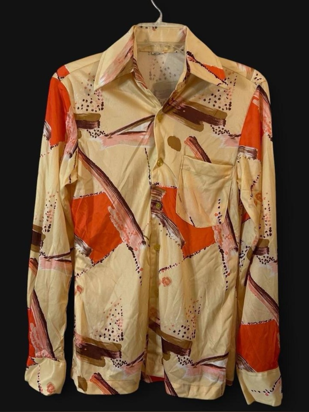 70s Mr Edison Retro Disco-era Men's Cream & Orange Abstract Button-Up shirt